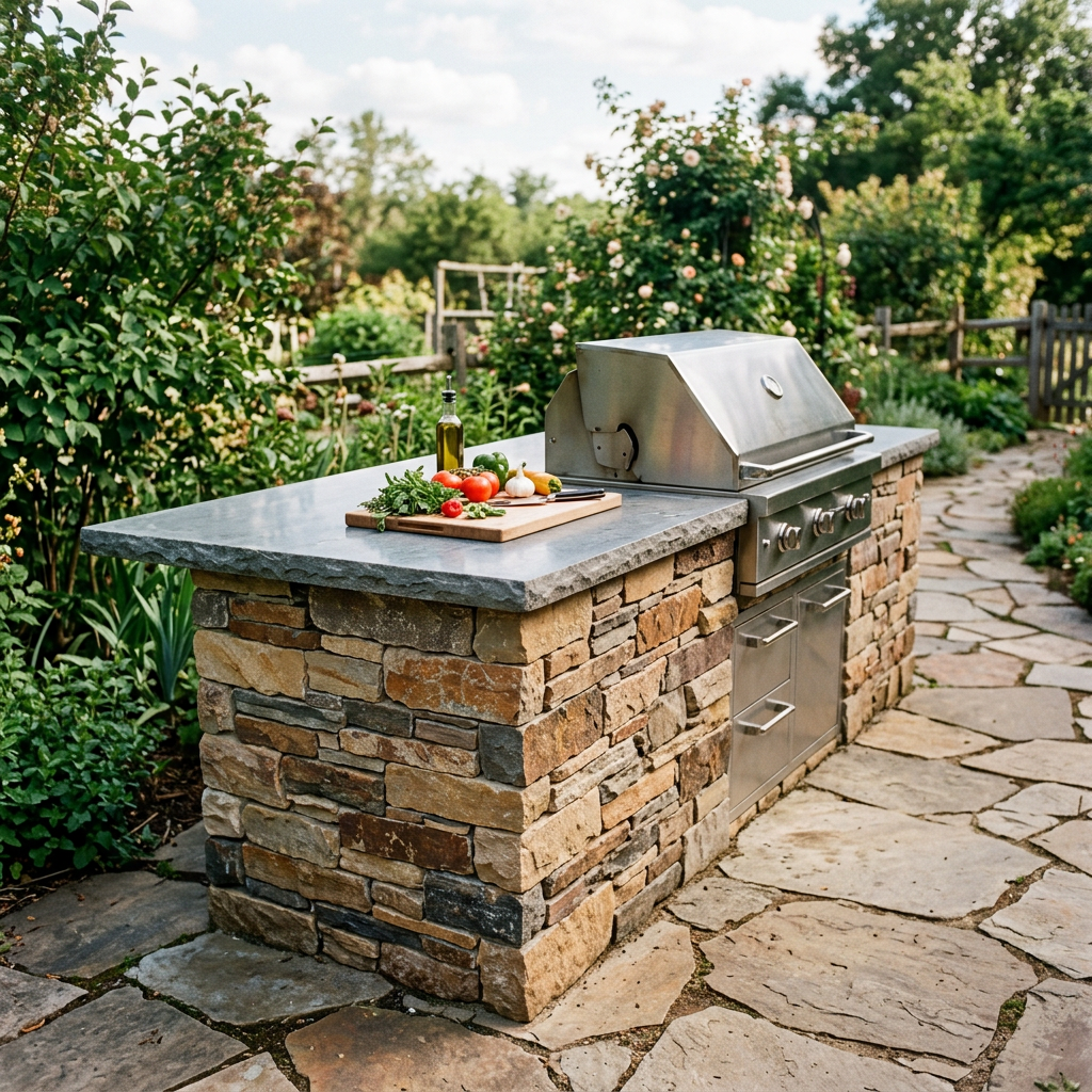 Multistone outdoor cooking table design concept